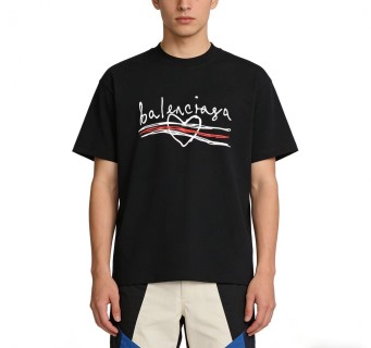 Balenciaga Black Logo T-Shirt with Red Accent view 3