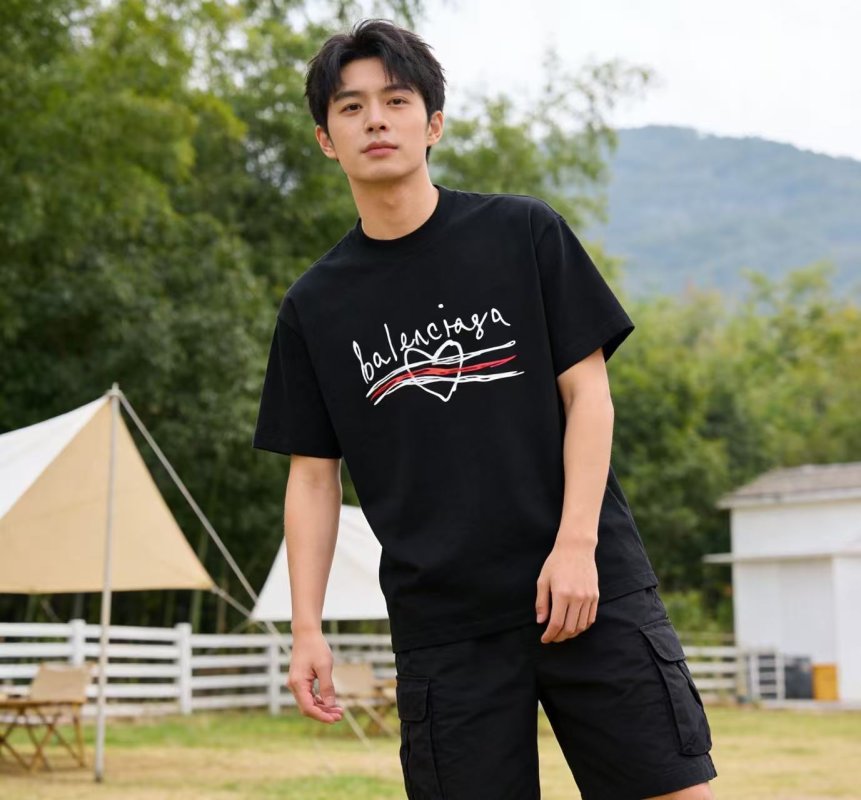 Balenciaga Black Logo T-Shirt with Red Accent view
