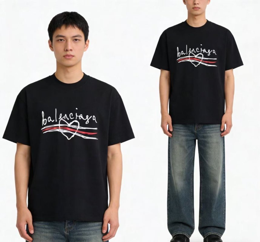 Balenciaga Black Logo T-Shirt with Red Accent view