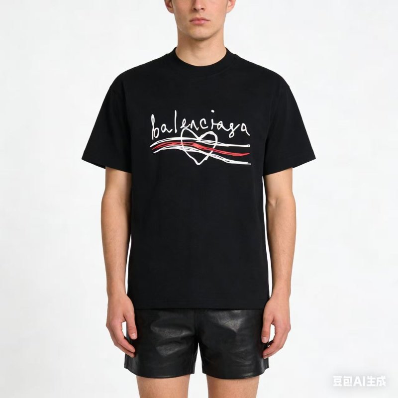 Balenciaga Black Logo T-Shirt with Red Accent view