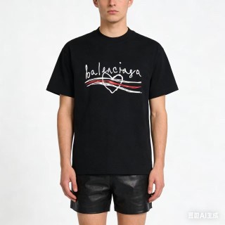 Balenciaga Black Logo T-Shirt with Red Accent view 7