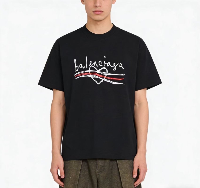 Balenciaga Black Logo T-Shirt with Red Accent view