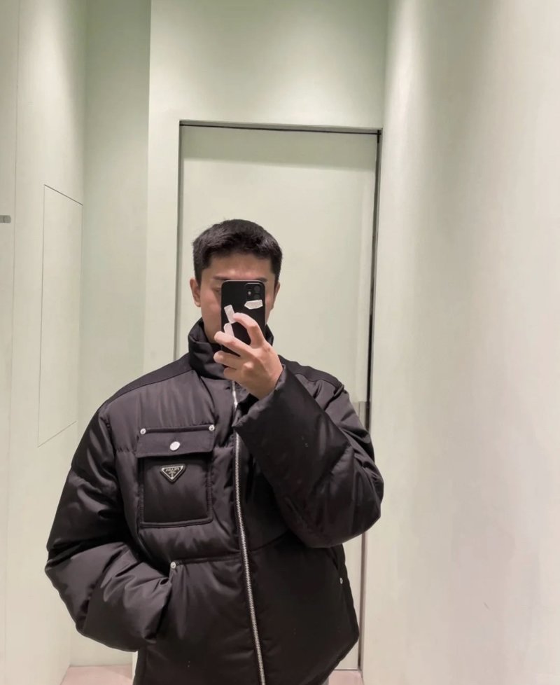 Prada Black Nylon Down Jacket with Chest Pocket