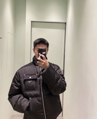 Prada Black Nylon Down Jacket with Chest Pocket view 1