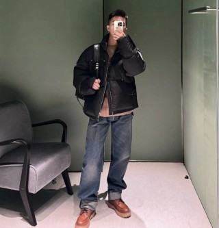 Prada Black Nylon Down Jacket with Chest Pocket view 2