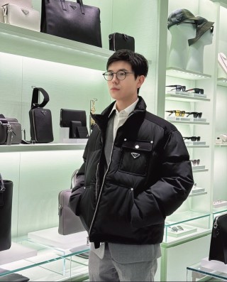 Prada Black Nylon Down Jacket with Chest Pocket view 6