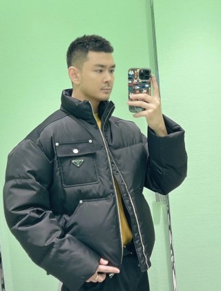 Prada Black Nylon Down Jacket with Chest Pocket view 7