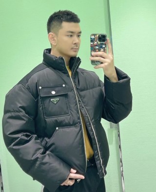 Prada Black Nylon Down Jacket with Chest Pocket view 8