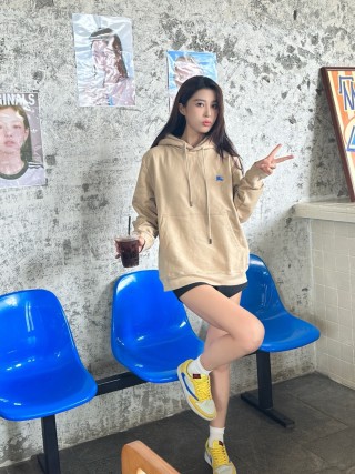 Beige Oversized Hoodie with Small Embroidered Logo view 1