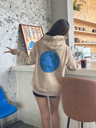Beige Oversized Hoodie with Small Embroidered Logo view 2