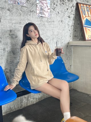 Beige Oversized Hoodie with Small Embroidered Logo view 3