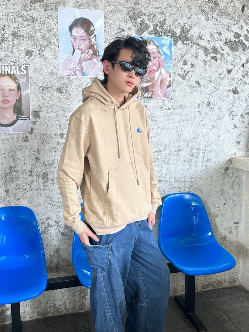 Beige Oversized Hoodie with Small Embroidered Logo view