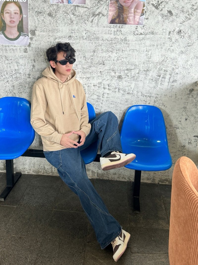 Beige Oversized Hoodie with Small Embroidered Logo view