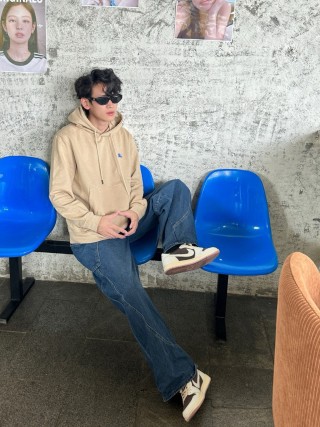 Beige Oversized Hoodie with Small Embroidered Logo view 7