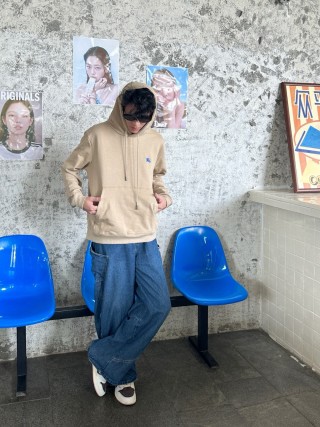 Beige Oversized Hoodie with Small Embroidered Logo view 9