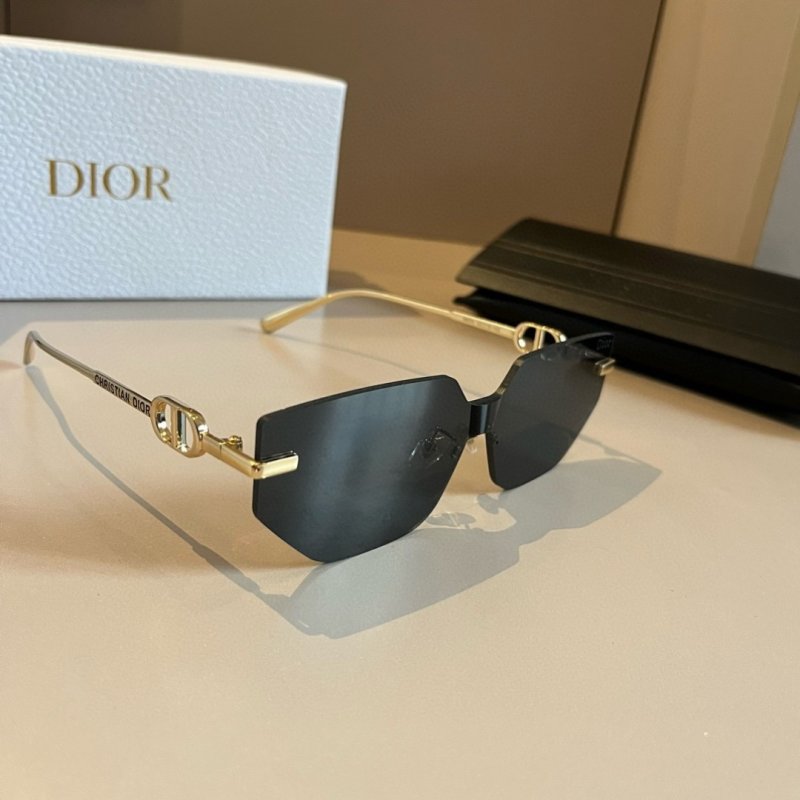 Dior Rimless Square Sunglasses Black Gold