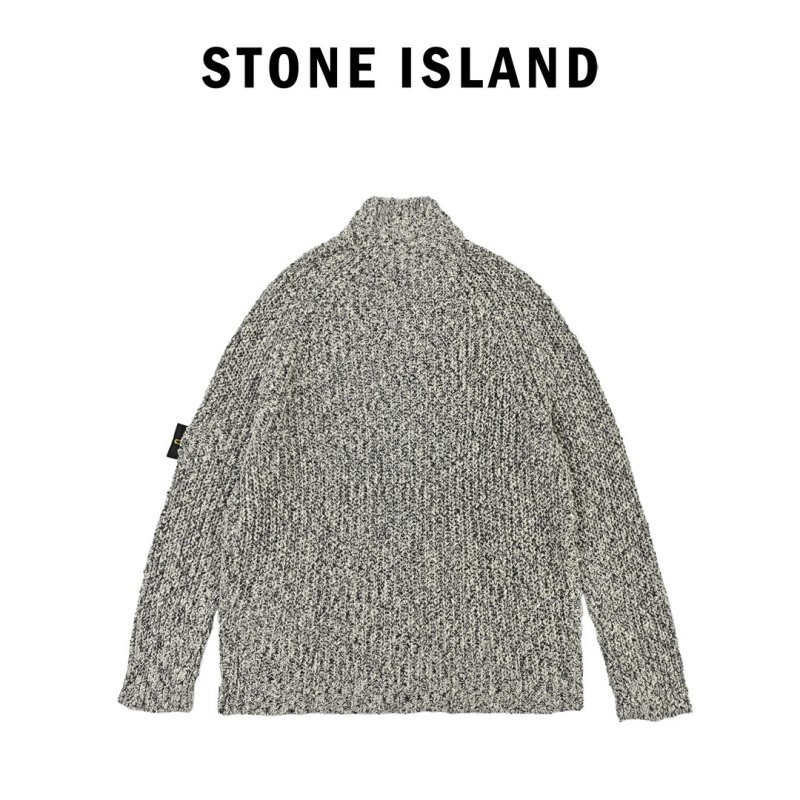 Stone Island Grey Ribbed Knit Zip Cardigan view