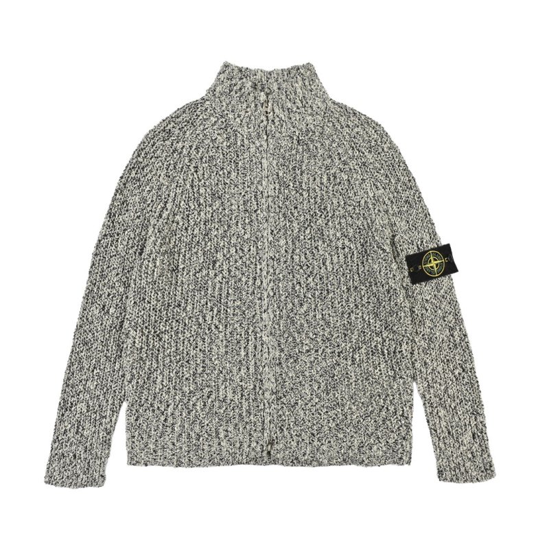Stone Island Grey Ribbed Knit Zip Cardigan view