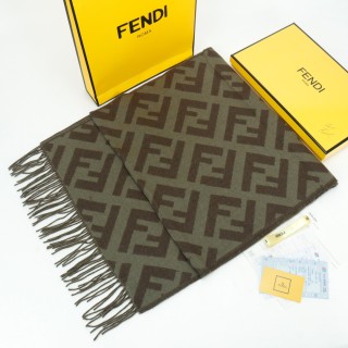 Fendi FF Monogram Wool Cashmere Long Scarf - Olive