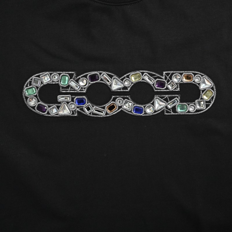 Black Gem-Encrusted Chain Logo Short Sleeve T-Shirt view