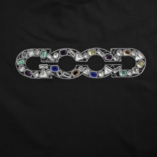 Black Gem-Encrusted Chain Logo Short Sleeve T-Shirt view 8