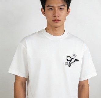 White Short Sleeve T-Shirt with Beaded Star Graphic view 1