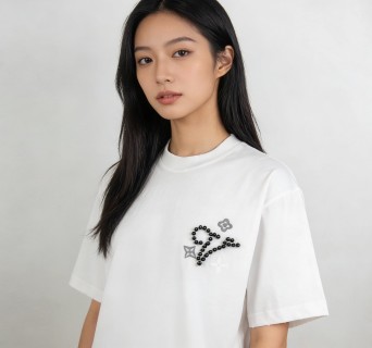 White Short Sleeve T-Shirt with Beaded Star Graphic view 2