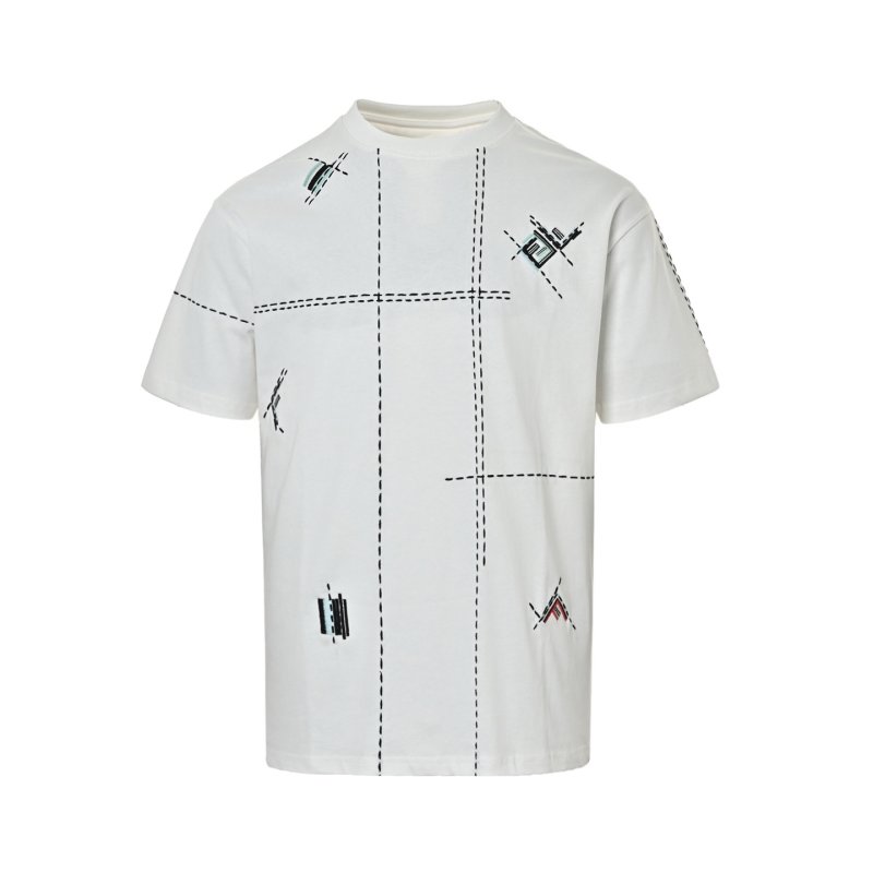White Geometric Stitch Short Sleeve T-Shirt view