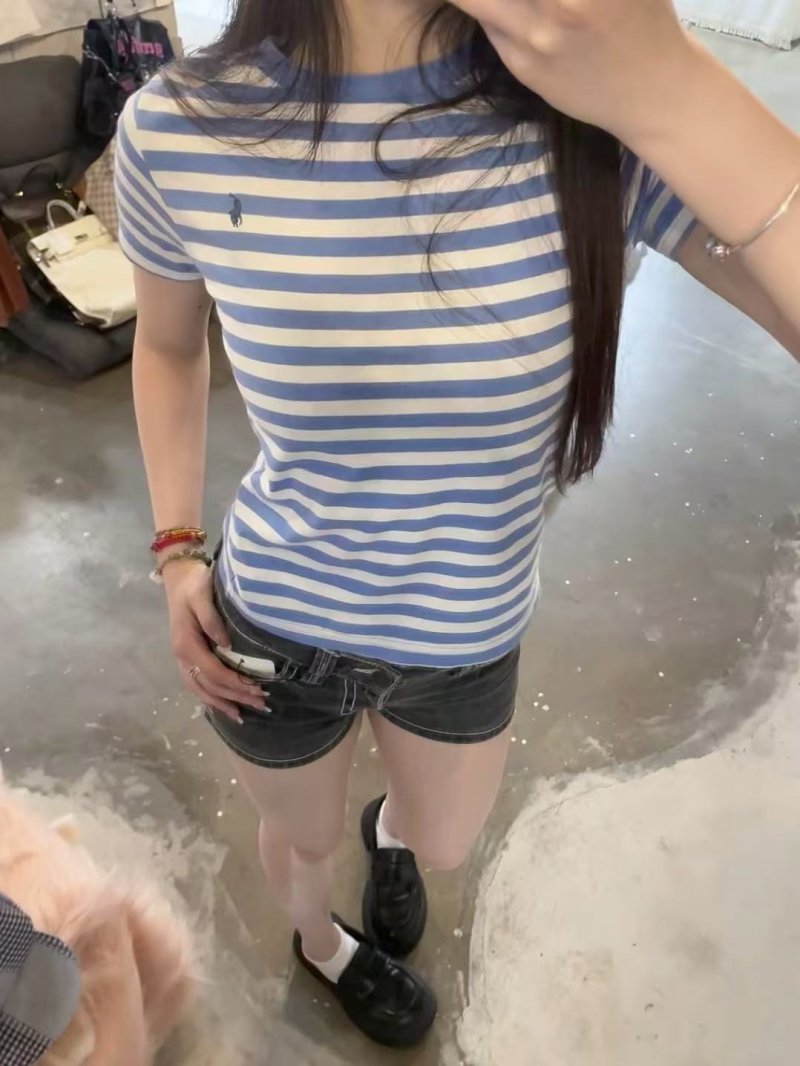 Polo Ralph Lauren Navy Blue & Cream Striped T-Shirt