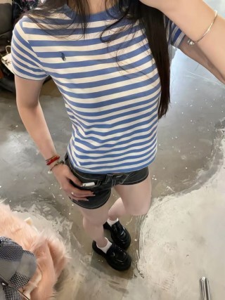 Polo Ralph Lauren Navy Blue & Cream Striped T-Shirt view 2