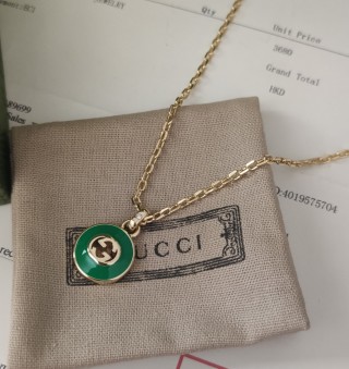 Gucci Green Agate Logo Pendant Necklace Gold view 5