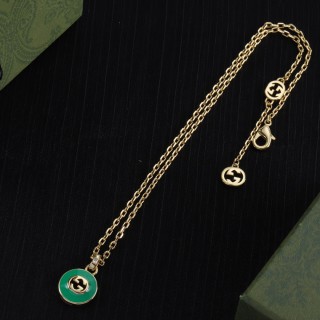 Gucci Green Agate Logo Pendant Necklace Gold view 8