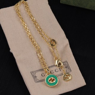 Gucci Green Agate Logo Pendant Necklace Gold view 9