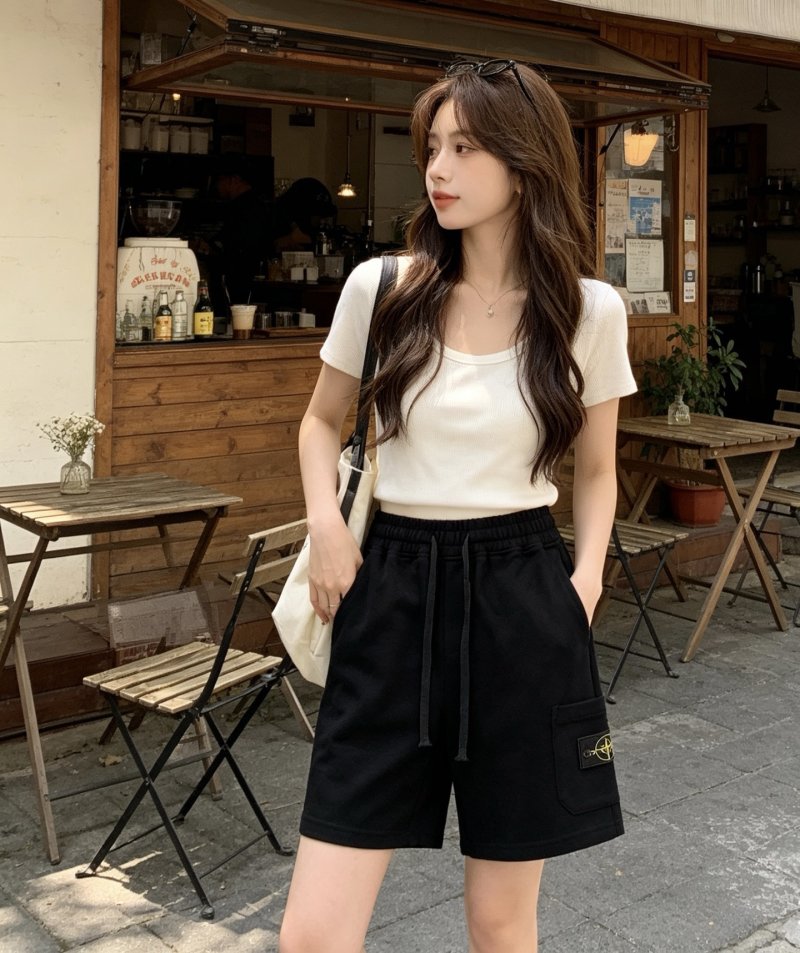 Black Drawstring Shorts with Cargo Pockets