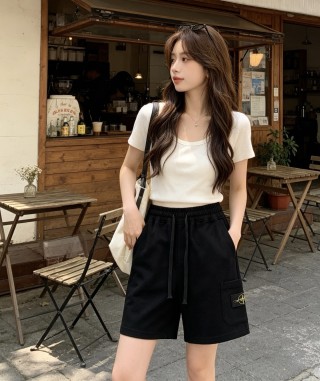 Black Drawstring Shorts with Cargo Pockets view 1