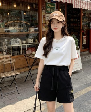 Black Drawstring Shorts with Cargo Pockets view 4