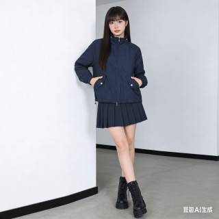 Navy Windbreaker Jacket with Ribbed Cuffs view 5