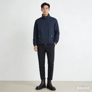 Navy Windbreaker Jacket with Ribbed Cuffs view 6