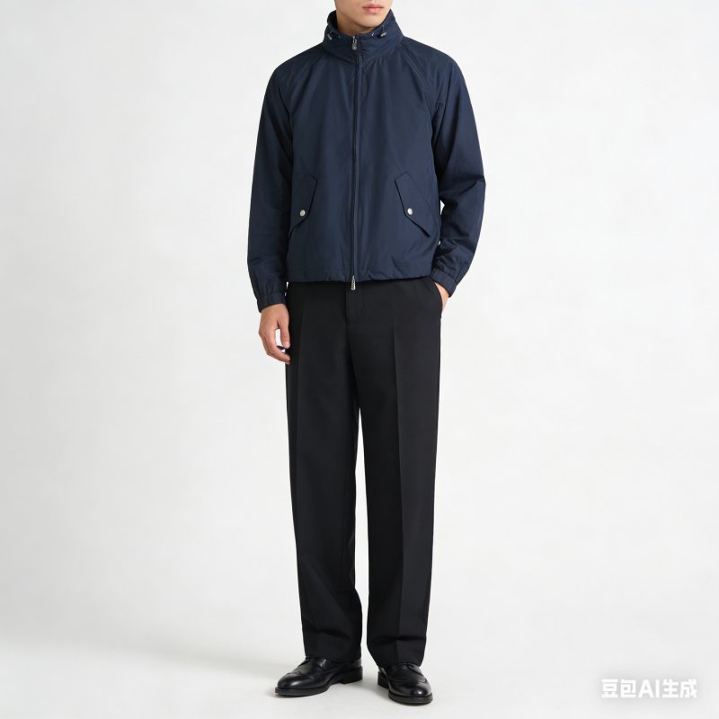 Navy Windbreaker Jacket with Ribbed Cuffs