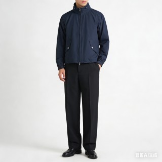 Navy Windbreaker Jacket with Ribbed Cuffs view 7
