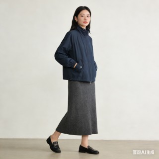 Navy Windbreaker Jacket with Ribbed Cuffs view 8
