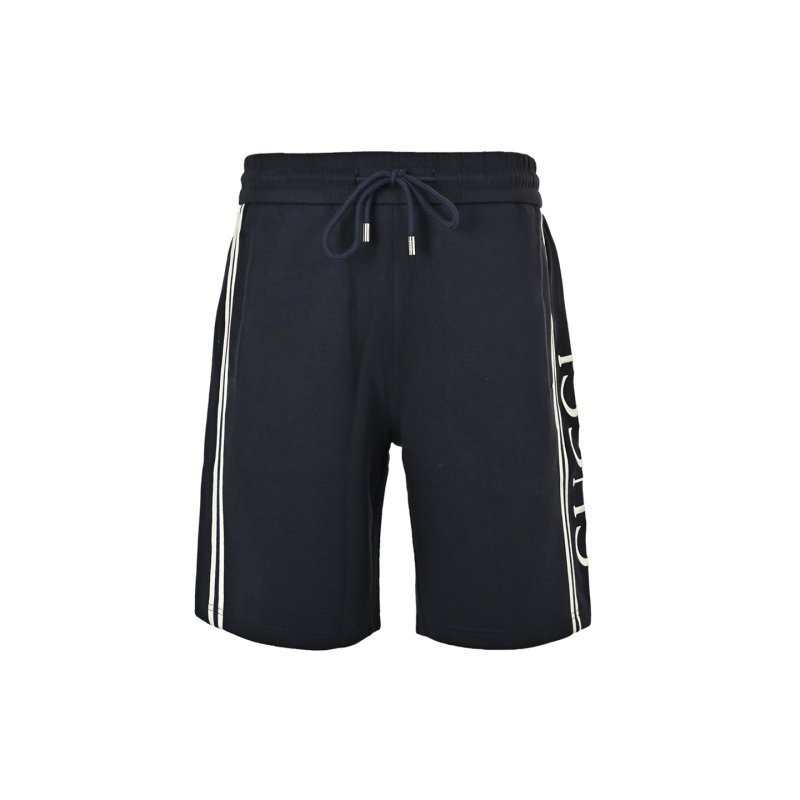 Navy Blue Striped Casual Shorts with Side Logo view