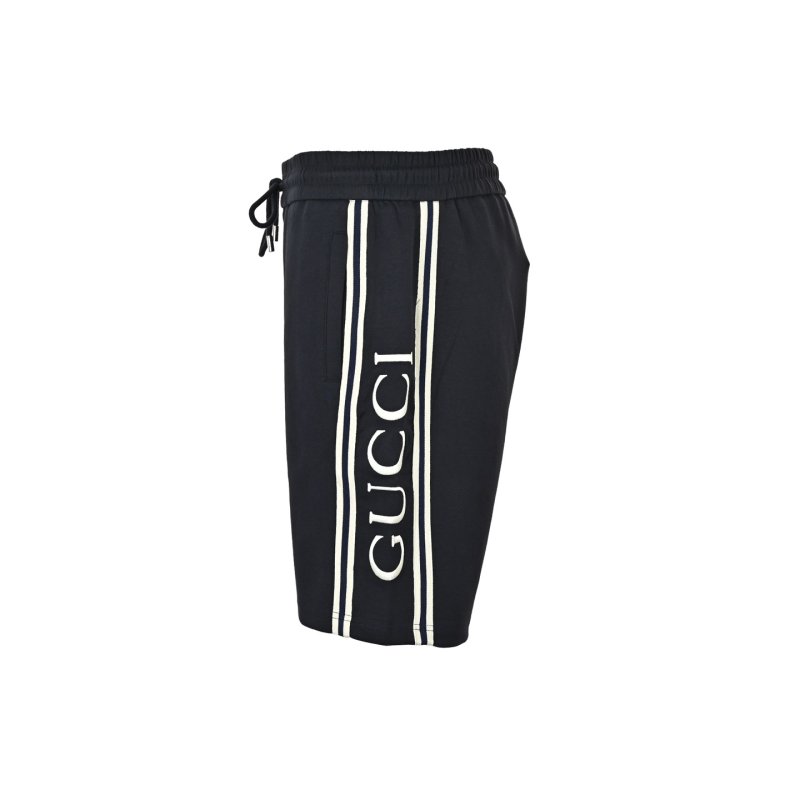 Navy Blue Striped Casual Shorts with Side Logo view