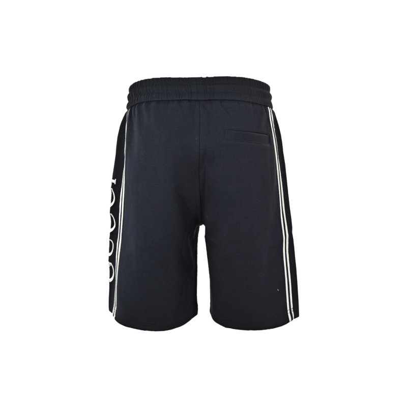 Navy Blue Striped Casual Shorts with Side Logo view