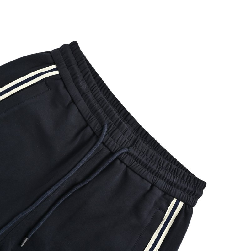 Navy Blue Striped Casual Shorts with Side Logo view
