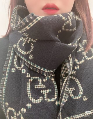 Gucci GG Monogram Double-Sided Wool Scarf Black Green view 5