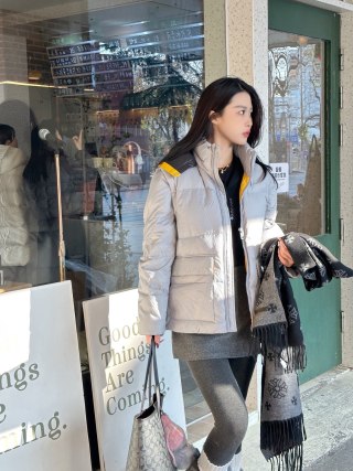 White & Gray Puffer Down Jacket view 2