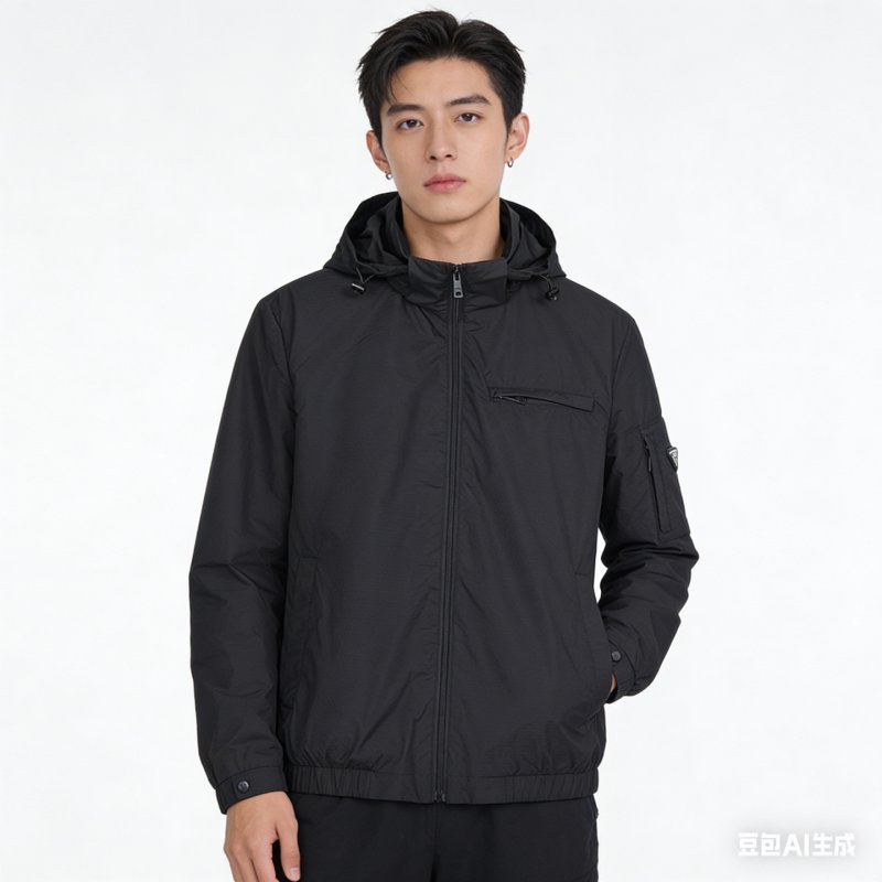 Stone Island Black Hooded Windbreaker Jacket