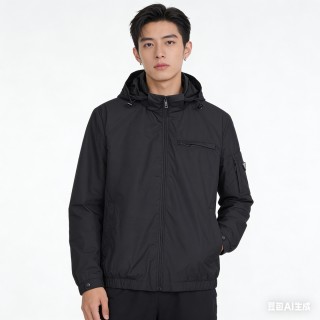 Stone Island Black Hooded Windbreaker Jacket view 1