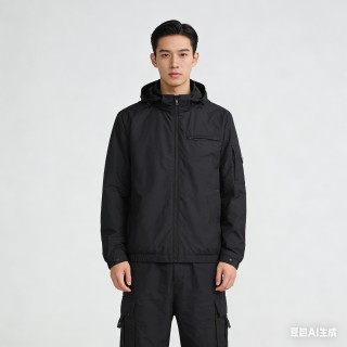 Stone Island Black Hooded Windbreaker Jacket view 3